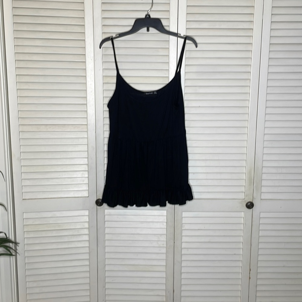 Boohoo Black Ruffle Top